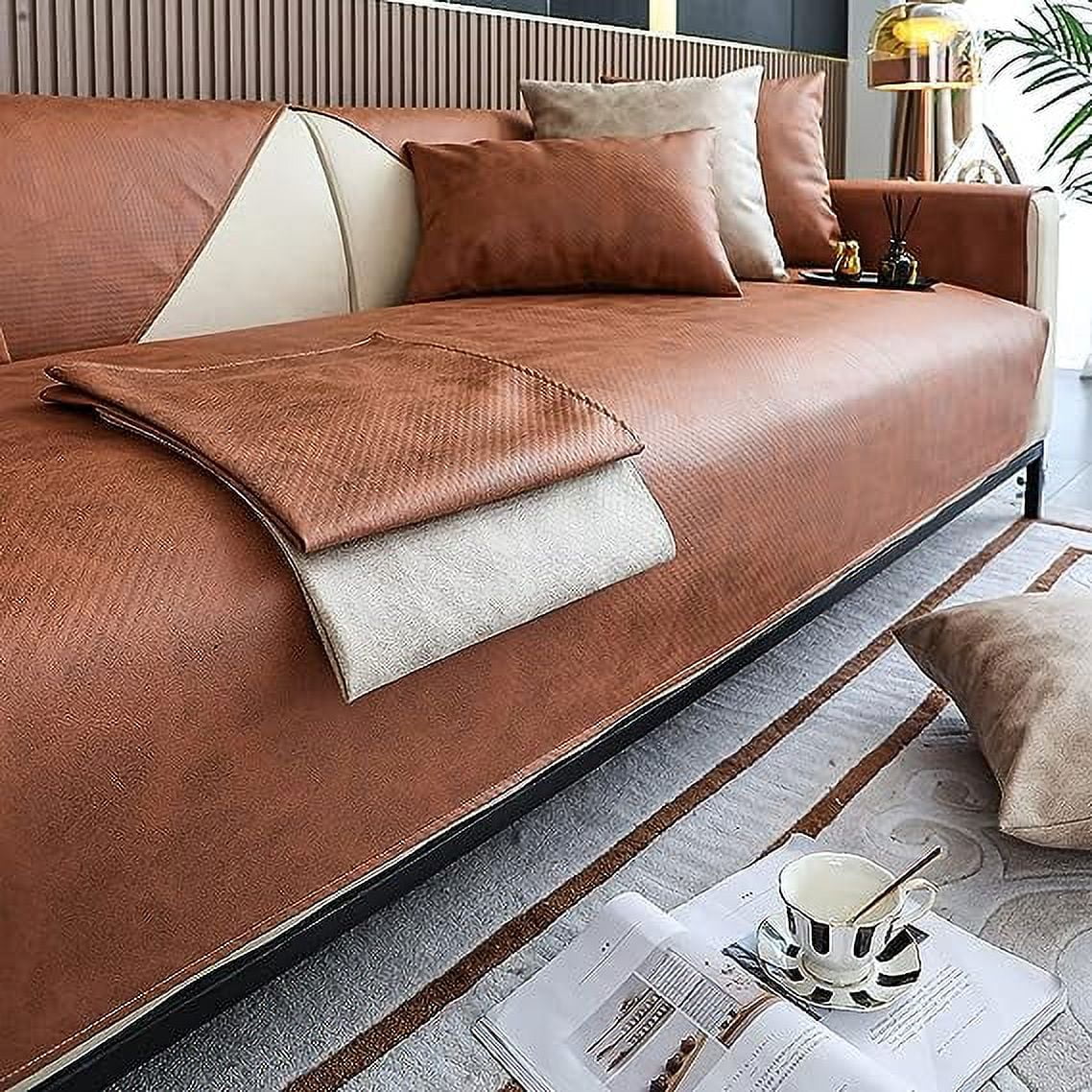 Nvzi Vintage Faux Pu Leather Sofa Cover Waterproof Non-Slip Sectional Couch Cover Sofa Slipcover for Dogs, Children, Pets Furniture Protector (Coffee,36"x70")