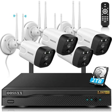OOSSXX 5MP Security Camera System,4PcsOutdoor camera, Security Cameras Wireless Wifi ,night vision surveillance cameras, 2-Way Audio 2TB