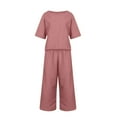thumbnail image 5 of ATOYSOY Women's 2Pc Cotton Lined Tracksuits Solid Color Capri Loose Pants Casual Comfy Relaxed Workout Summer Outfits Short Sleeve Trendy Round Neck Beach Watermelon Red XL, 5 of 5