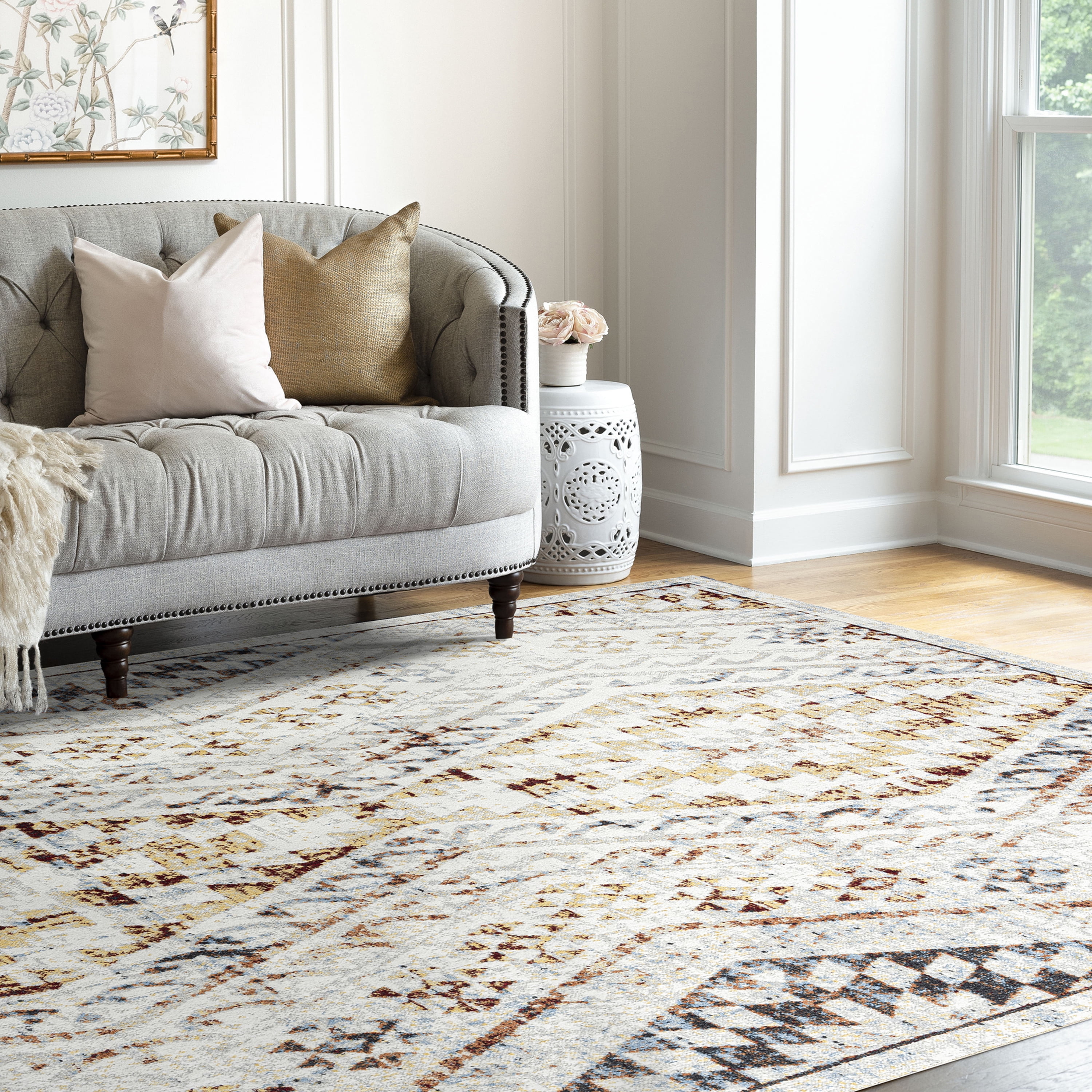 Contemporary 2x3 Area Rug (2' x 3') Diamond Rust, Rust Indoor Scatter Easy to Clean