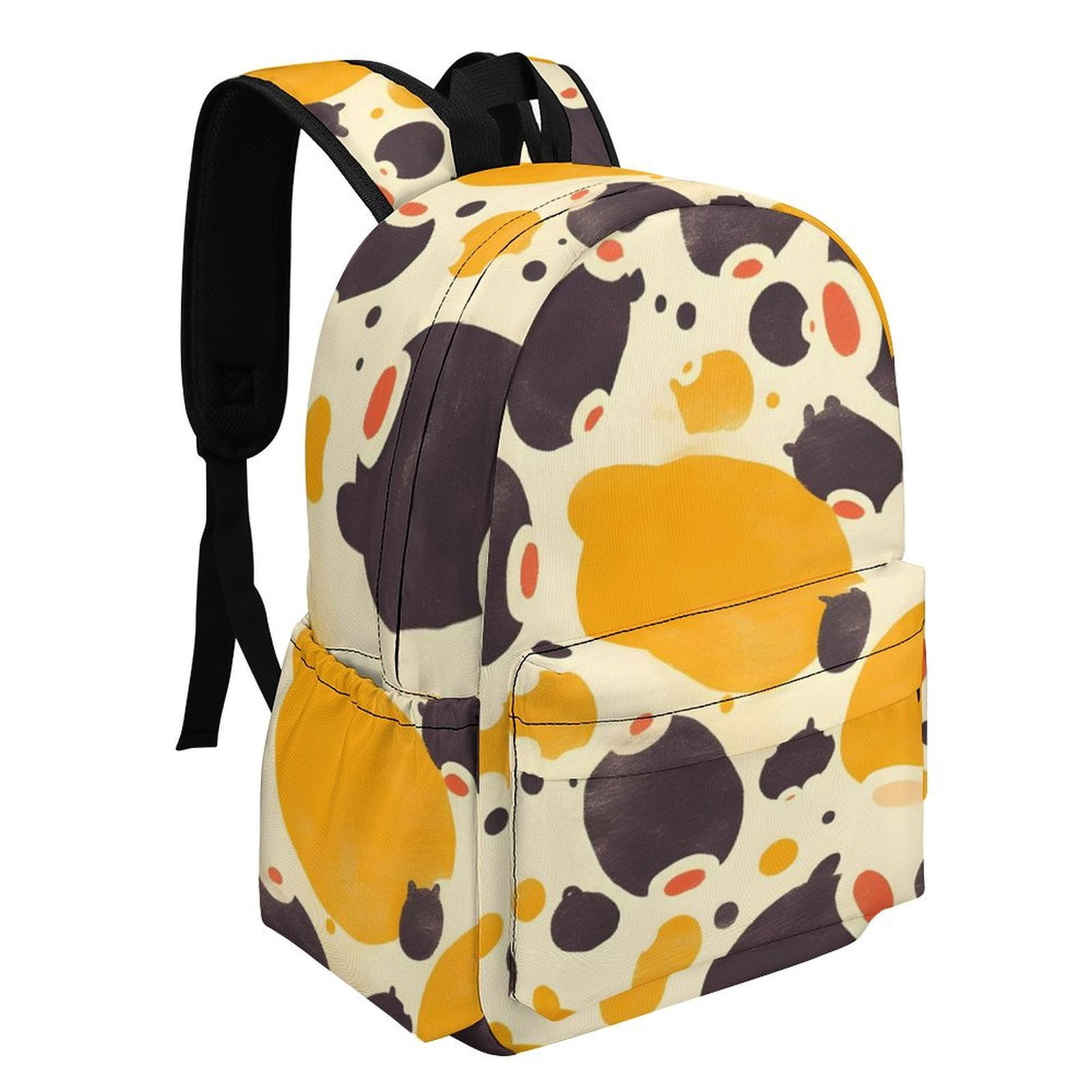 Large Capacity Half Print Backpack 11.8×16.5×5.9in Multifunctional Zipper Design Convenient Switch Milk Cow Print Style Sienna_3