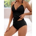 thumbnail image 2 of ZANKLEY Womens Halter Tankini Two Piece Bathing Suit V Neck Ruched Swimwear, 2 of 9