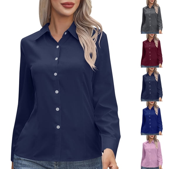 Hvyesh Womens Button Down Dress Shirt Long Sleeve Work Tops Business Casual Blouses Solid Oxford T-shirt