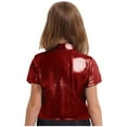 thumbnail image 2 of TSSOE Kids Girls Metallic Strap Tie Round Neck T-shirt Sparkly Short Sleeve Hip Hop Jazz Dance Crop Top Red 6-10, 2 of 5