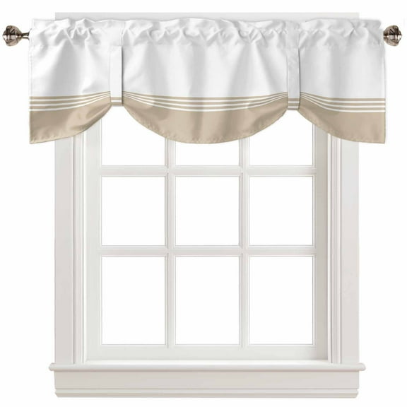 Fsddascl Beige White Striped Tie Up Valance Curtains for Windows, Kitchen Curtains Window Treatments, Modern Abstract Art Aesthetics Short Window Shades Valances for Bedroom Bathroom Cafe 42"x12"
