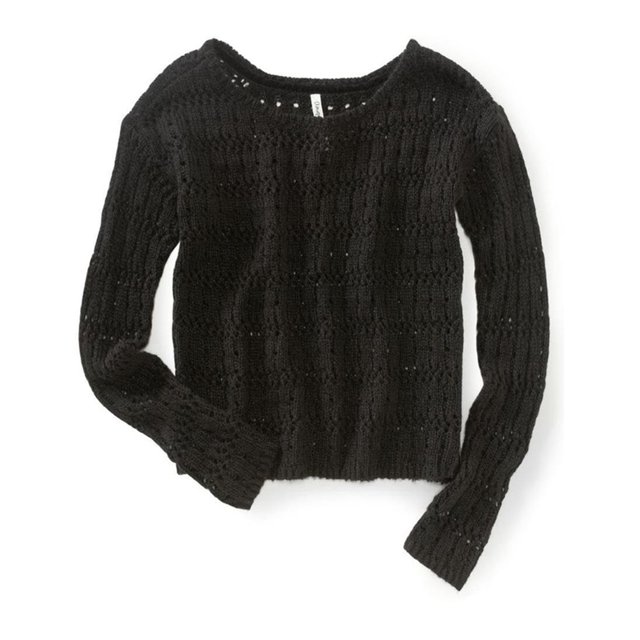 Aeropostale Suéter de punto recortado transparente para mujer, negro, grande Aeropostale Tejer