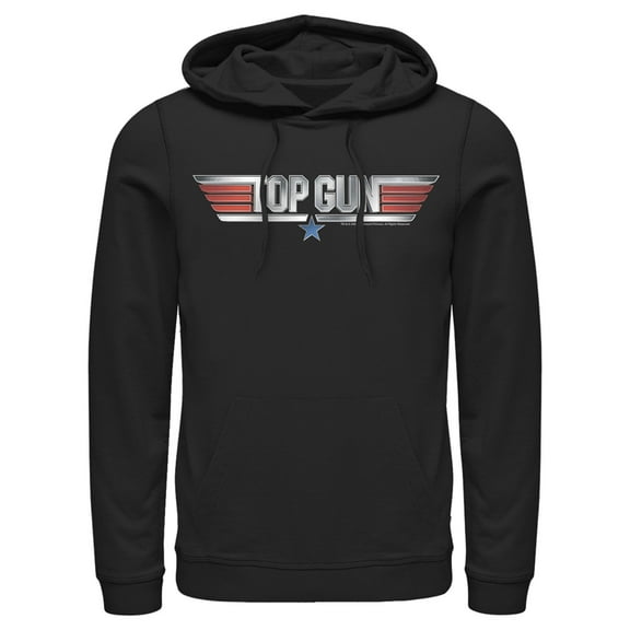 Men's Top Gun Shiny 3D Logo Pull Over Hoodie Black Large