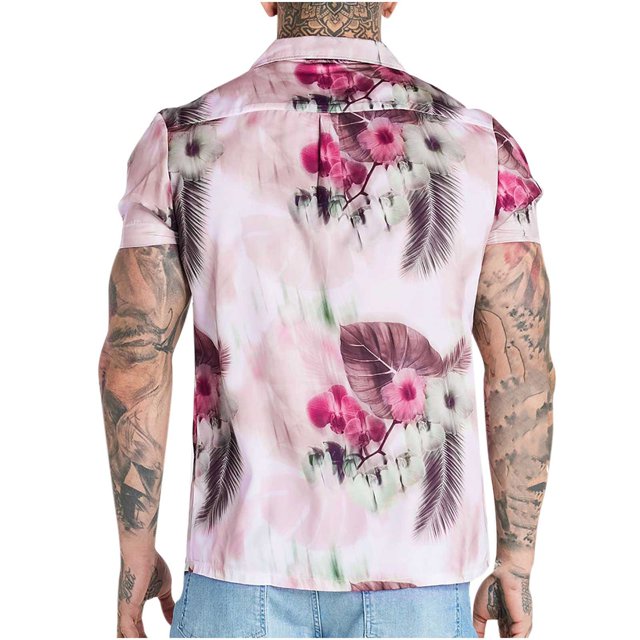 Hombres Casual Botones Playa Sin posicionamiento Estampado Turndown Camisa de manga corta Blusa Pompotops oipoqjl49293