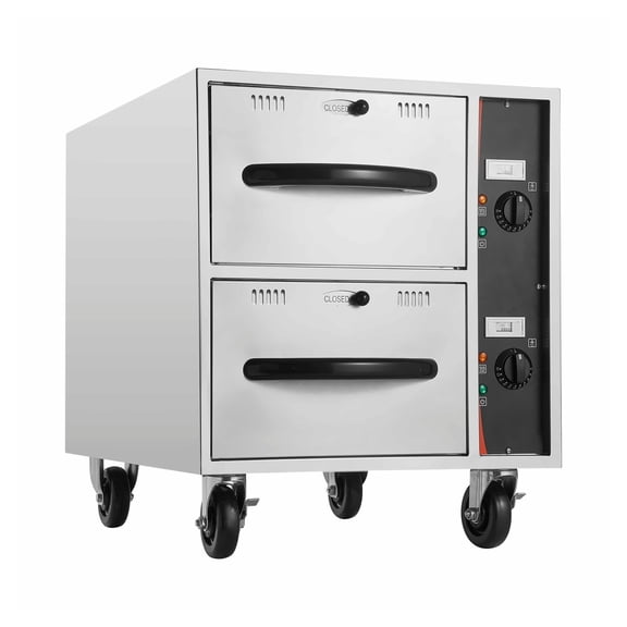 Electric Food Warmer Drawer, Stainless Steel Warming Drawer, 2 Full-Size Pans, 85-185°F Temperature Control, Freestanding Cabinet for Restaurant & Home