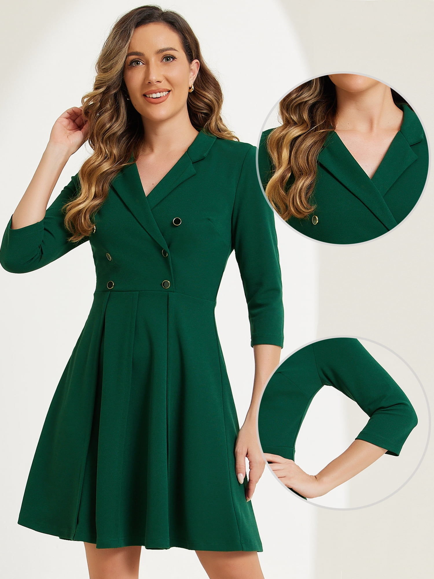 DARING DIVA Notched Lapel Half Sleeve Business Blazer Dress XS Dark Green
