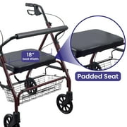 MedaCure Bariatric Steel Rollator Walker with Seat – Height Adjustable Walkers for Seniors, Hand Grips, and Padded Seat – 500 lb Weight Capacity