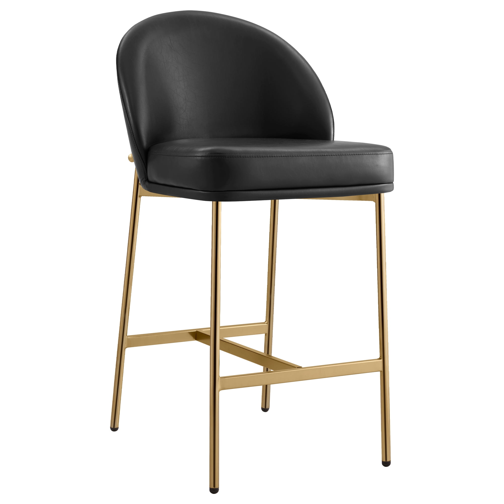 Spruce & Spring Modern Counter Bar Stool with Metal Arc Backrest and Upholstered Seat Set of 2, Black with Bronze Legs