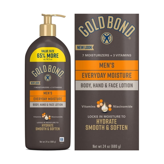 Gold Bond Men's Essentials Everyday Moisture Daily Body & Hand Lotion With Vitamin C, Hydrating Lotion Formulated for Men's Dry Skin, Value Size, 24 oz.