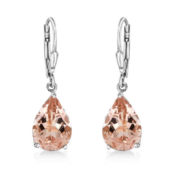 Mooneye Solitaire 0.75 Ctw Pear Morganite 925 Sterling Silver Leverback Women Engagement Earrings