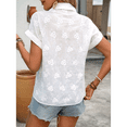 thumbnail image 4 of Cardigan Décontracté Formel pour Femme, Col à Revers, Chemise en Coton avec Broderie, Manches Courtes à Revers, Blanc G, 4 of 10