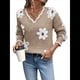 thumbnail image 2 of Suéteres de Cuello en V de Gran Tamaño para Mujer, Suéteres Casuales Sueltos de Larga de Punto Grueso, Suéteres, Tops Caqui XL, 2 of 9
