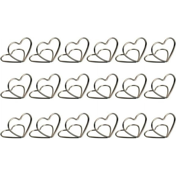 20pcs Place Card Holders Cute Heart Table Number Stands Metal Name Photo Clip Holder for Home Wedding Party Decoration (Silver)