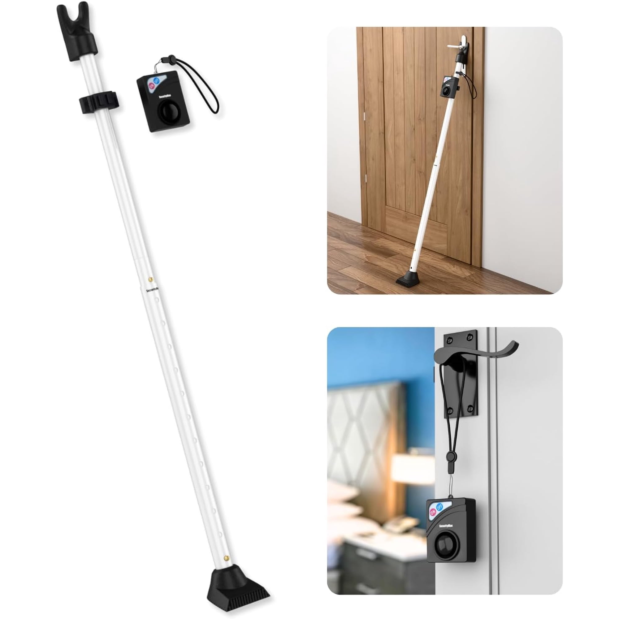 XIMEI Door Security Bar with Detachable Alarm, 120dB Siren Door Stopper Alarm, Adjustable Jammer & Patio Bar, Withstands 400 lbs, Home Protection