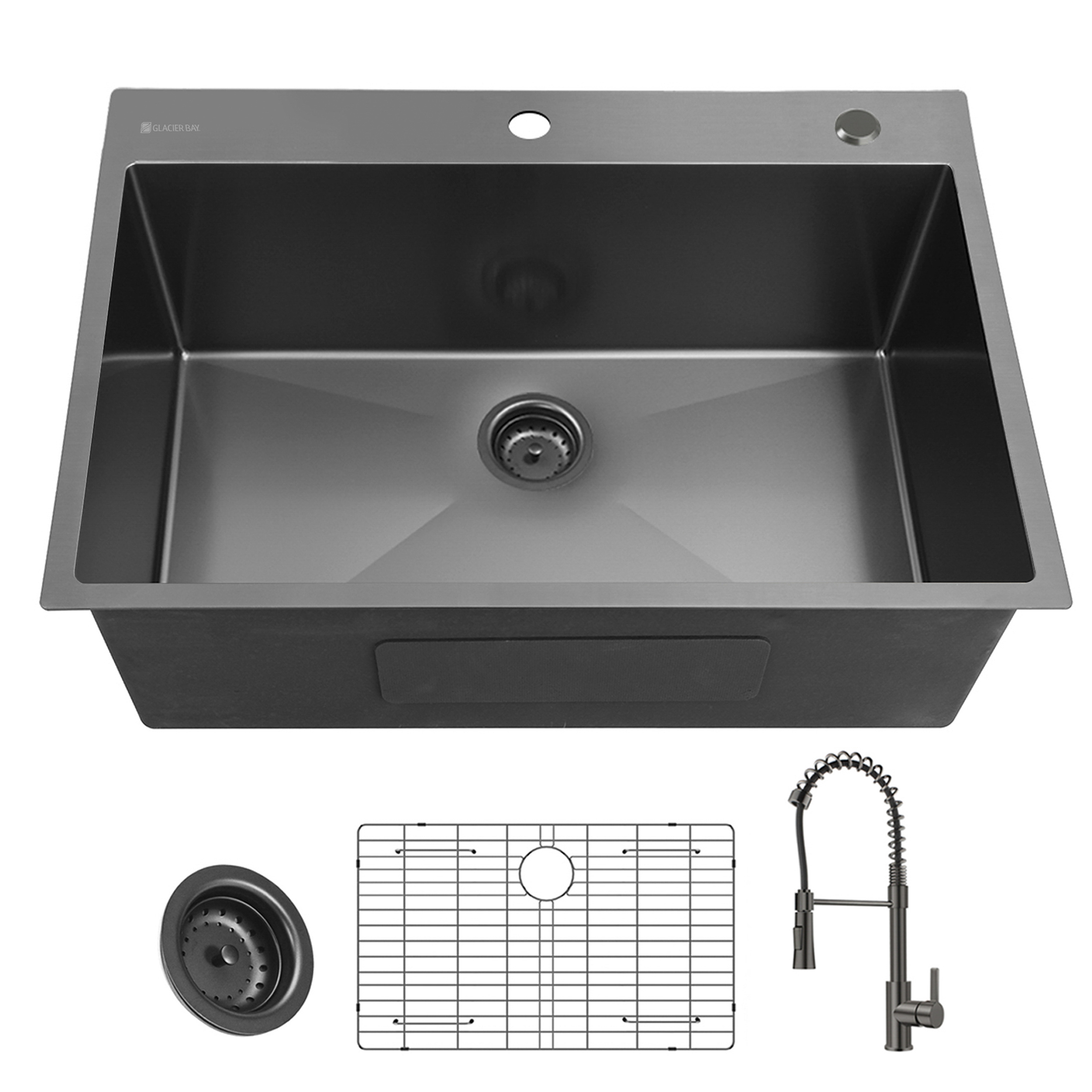 CELAENO 33 Inch Gunmetal Black Stainless Steel Undermount Kitchen Sink - 16 Gauge Single Bowl Workstation Sink With Accessories