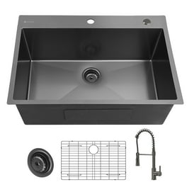 All-in-One Matte Black Finished Stainless Steel 33 in. x 22 in. Single Bowl Drop-in Kitchen Sink with Spring Neck Faucet All-in-One Matte Black Finished Stainless Steel 33 in. x 22 in. Single Bowl Drop-in Kitchen Sink with Spring Neck Faucet
