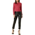 thumbnail image 2 of INSPIRE CHIC Women's Faux Suede Stand Collar Zip up Cropped Motorcycle Jacket L Red, 2 of 6