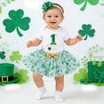 thumbnail image 2 of Nafuu Baby Girls Outfits Set 1 Crew Neck St Patricks Day Outfit Short Sleeve Bodysuit Skirt And Hair Toddler Baby Dress Party Celebration Versatile Home Outfits Sets For Girls,White,6-12 Months, 2 of 8