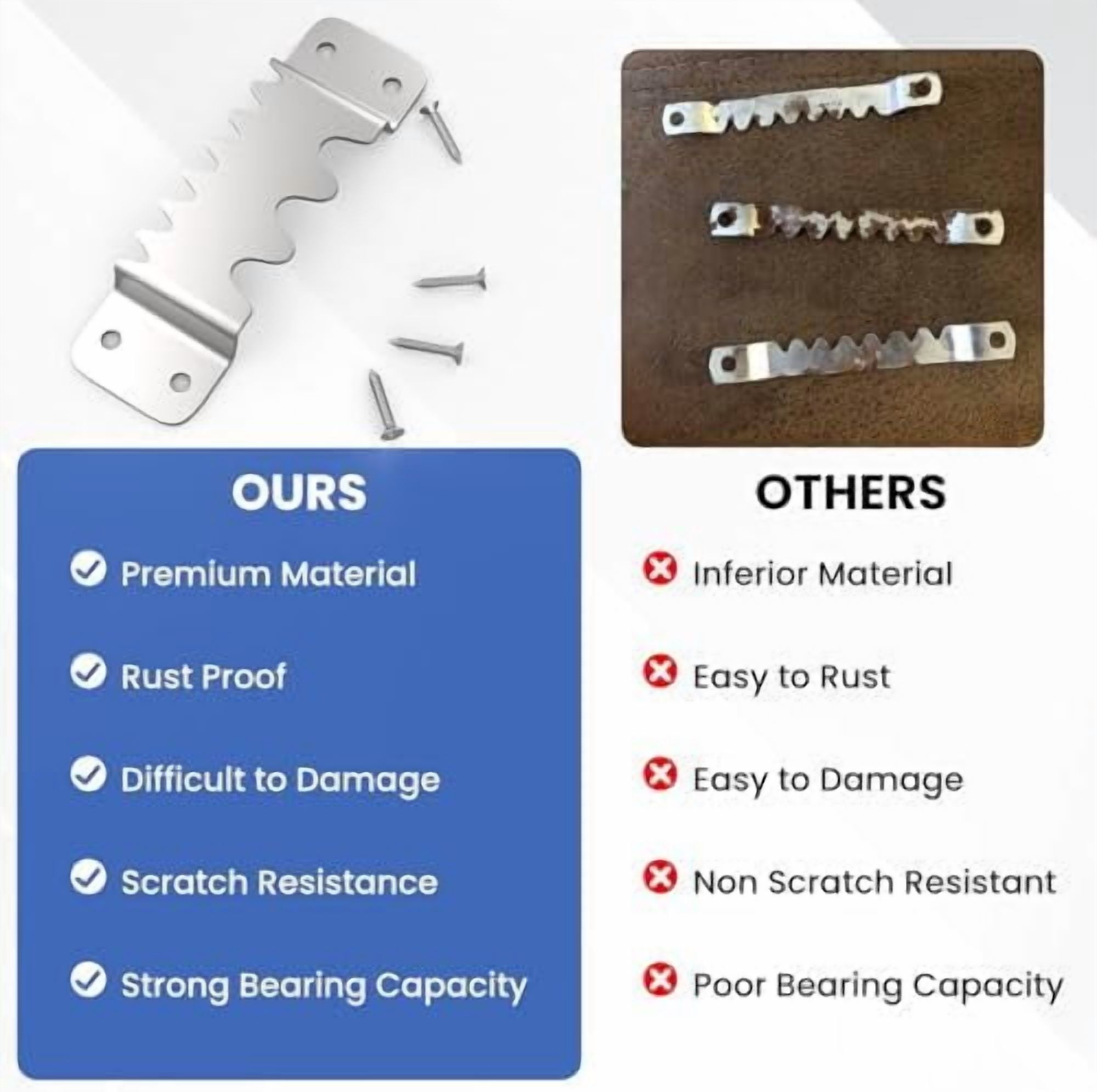 6PCS Large Sawtooth Picture Hangers Supports 300 lbs Heavy Duty Picture Hanging Hardware Picture Frame Bracket with Screws, Painting Hanging Accessories for Heavy Decorations(Silver)