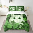 thumbnail image 3 of Homewish Cartoon Kitten Cat Bedding Comforter Set 7 Pieces for Kid, Lucky Shamrock Botanical Full Bedding Set, Cute Animal Lover Reversible Fitted Sheet Flat Sheet, Lightweight Room Decor, 3 of 8