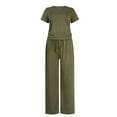 thumbnail image 5 of fheaev Summer 2 Piece Outfit for Women Ruched Short Sleeve Crewneck Tops Wide Leg Pants with Pockets Casual Tracksuit Sets, 5 of 8