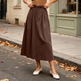 thumbnail image 4 of Women's Solid Corduroy Midi Skirt High Waist Flared A Line Long Skirt with Belt, Vintage Casual Swing Skirt for Autumn Winter Daily Commute & Weekend Outings Coffee, 4 of 6