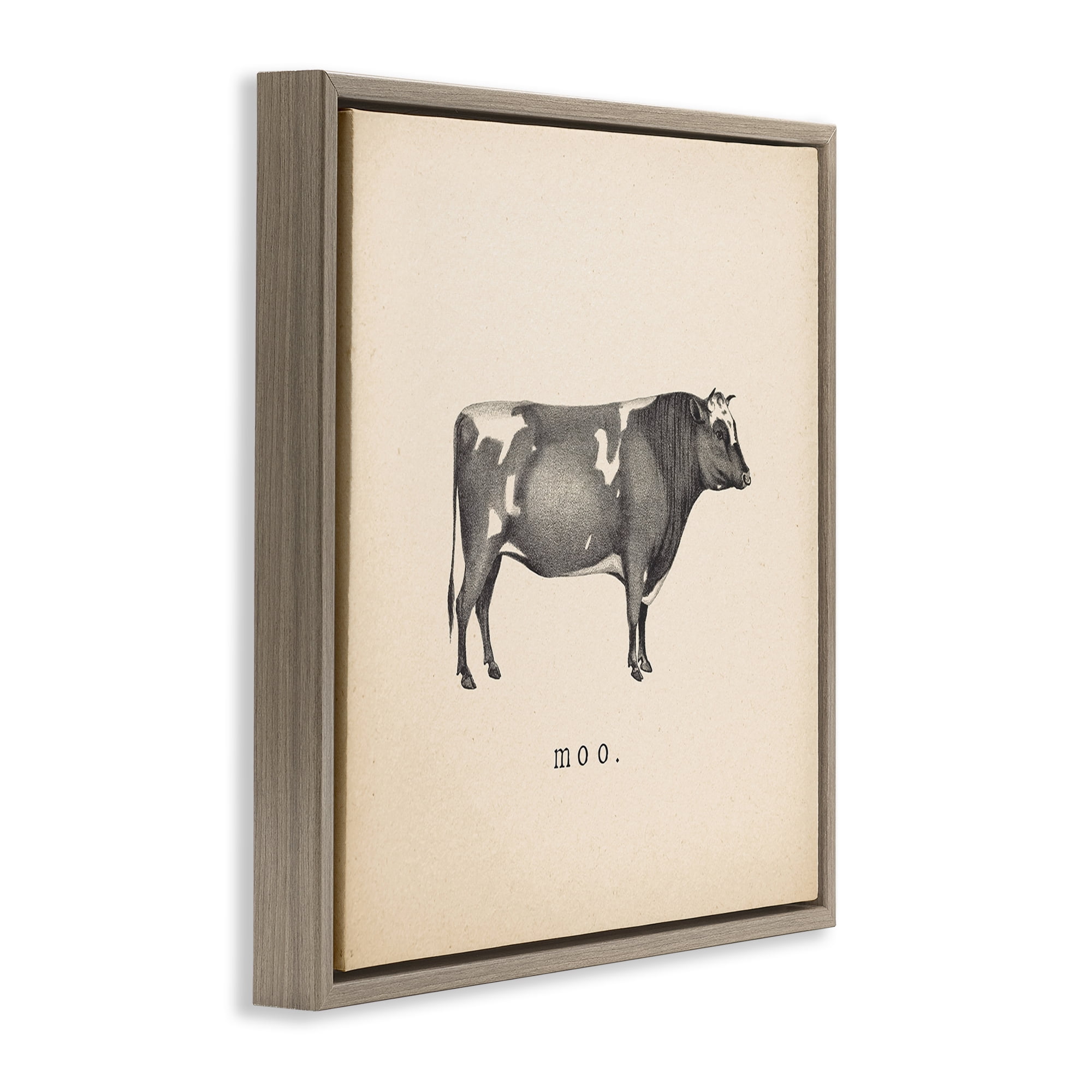 Stupell Industries Moo Farm Cow Sounds Animals Painting Brown Floater Framed Canvas Art Print Wall Art, 25 x 25