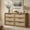 Natural Oak, variant on Vintagearth 6 Drawer Dresser for Bedroom, FSC‑Certified 1.18" Thick Wooden Curved Edge Chest of Drawers with Natural Rattan Drawer, Natural Oak