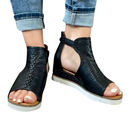

Pgeraug slippers for women Sandals For Women Platform Sandals Wedge Ankle Strap Open Toe Sandals A pair of shoes Black 41
