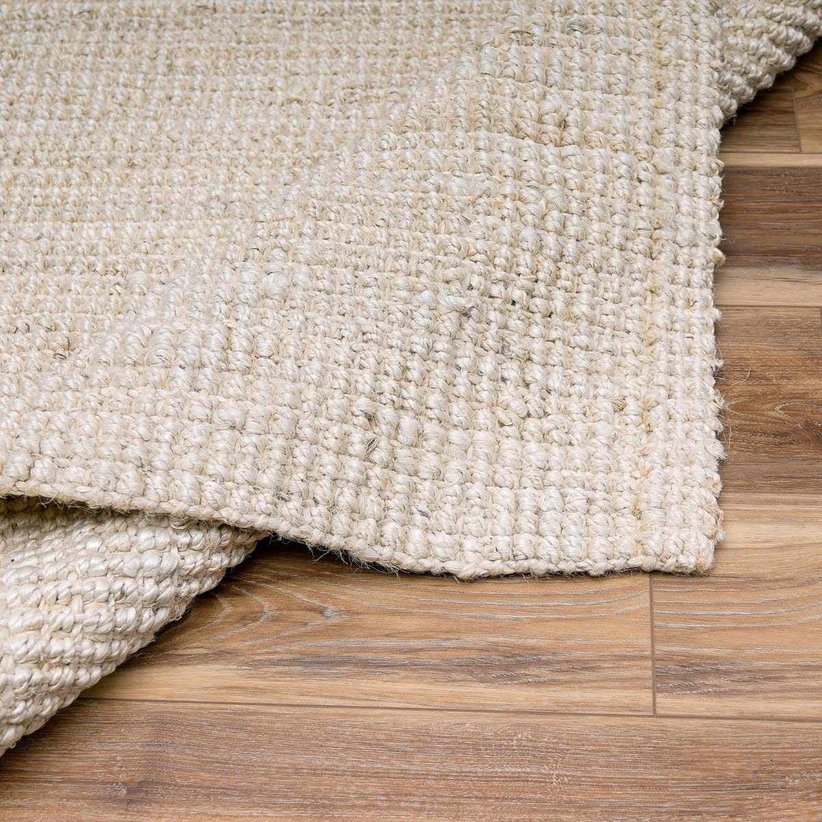 Hauteloom Ambel Handwoven Bleached Jute Rug - Natural Fiber Area Rug - Cream Beige Farmhouse Luxury - 7'6" x 9'6"