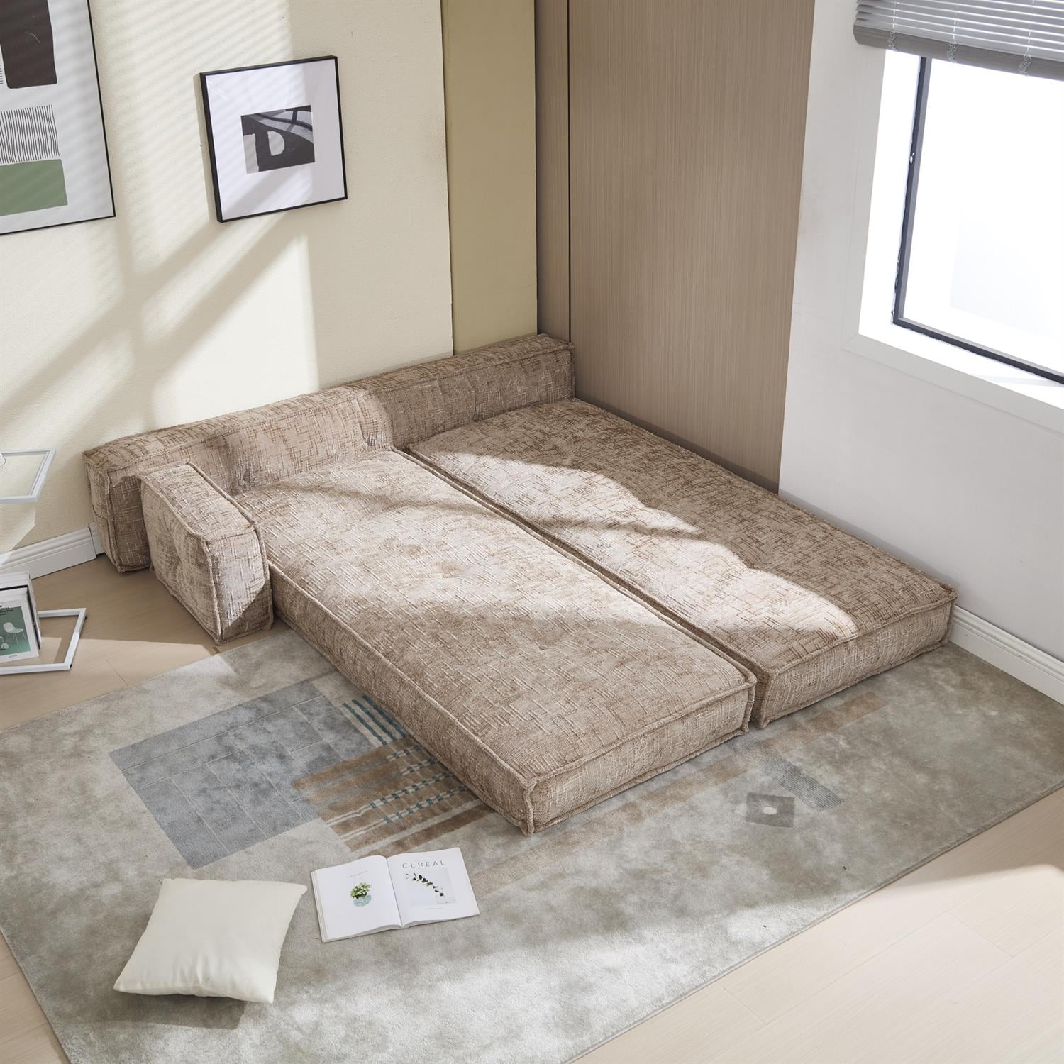 Demi Bonn 78" Versatile Chenille Sectional Sofa with Side Pocket, Modern Couch for Living Room, Customize Layout to Fit Any Space, Beige