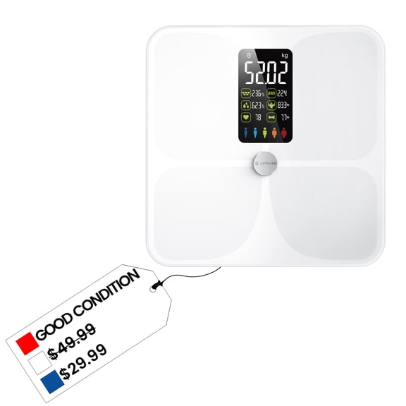 Open Box Lepulse Smart Body Weight Scale, Digital Bathroom Scale with 20 Body Metrics BMI Muscle Mass Heart Rate, 4.68" Large LCD Display Bluetooth Body Fat Scale Sync with Fitness Apps, 400lbs CapacityWhite