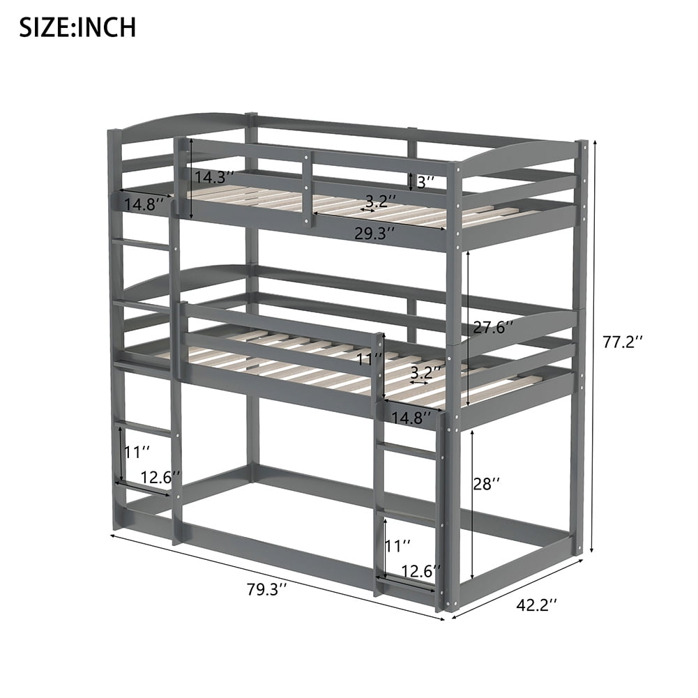 Kadyn Bunk Beds for Kids, Solid Wood Twin Triple Bunk Beds / Loft Bed for Kids/Adults, No Box Spring Needed-Gray Kadyn Bunk Beds for Kids, Solid Wood Twin Triple Bunk Beds / Loft Bed for Kids/Adults, No Box Spring Needed-Gray