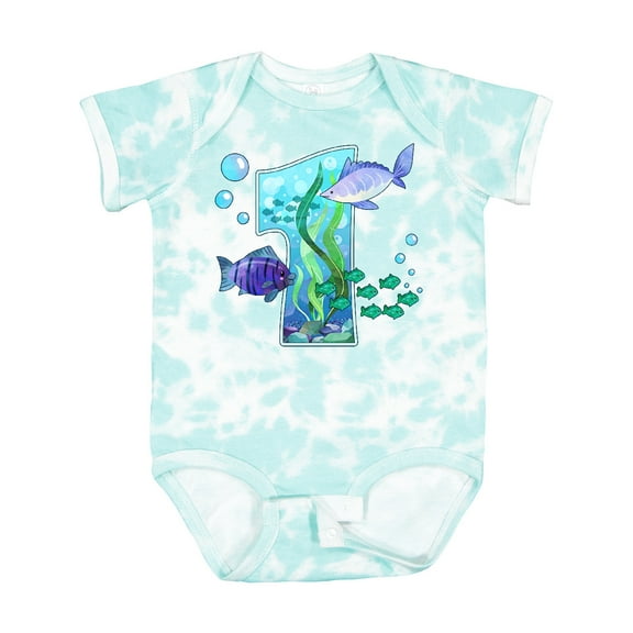 Inktastic First Birthday Aquarium with Fish Boys or Girls Baby Bodysuit