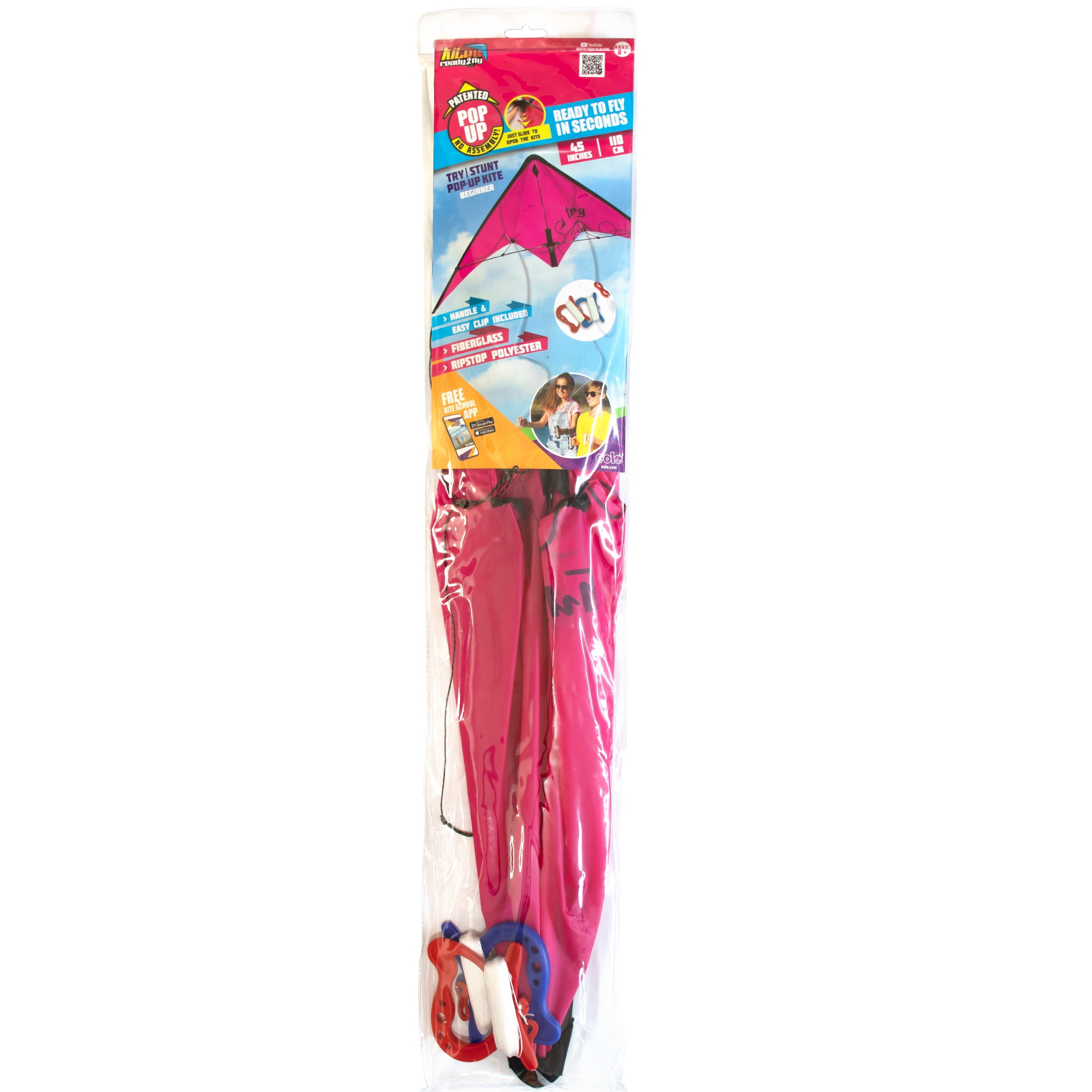 EOLO KITES Ready2Fly 45 in Pink POP UP Stunt Kite with Sport Bag!  Ages 8+