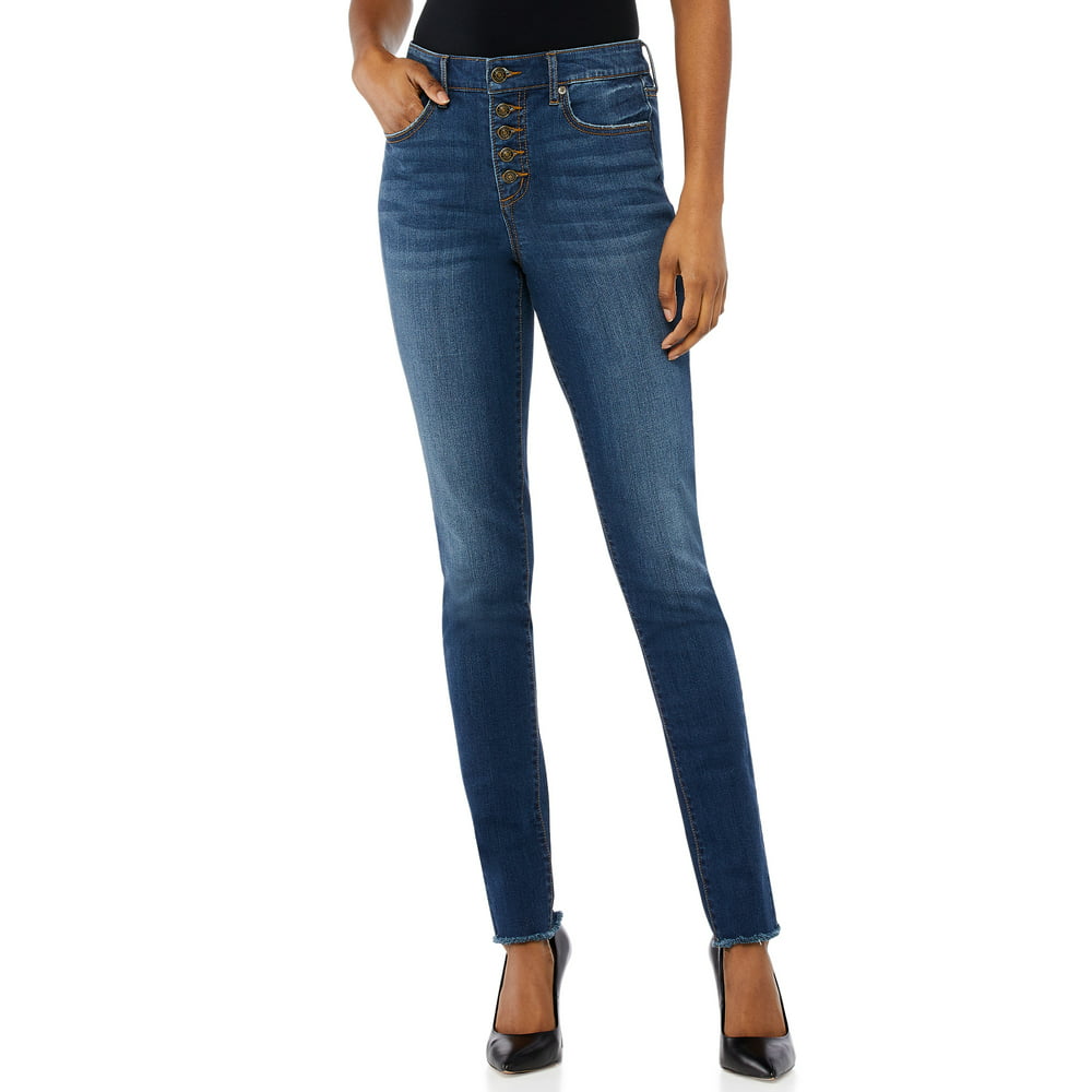 Scoop - Scoop Women’s High Rise Button Fly Skinny Jeans - Walmart.com ...