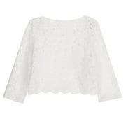 QSAWXQZ Women's Lace Bolero Shrug Cardigan Cropped 3/4 Sleeve Open Front Crop Top Sheer Lightweight Layering Cover up L