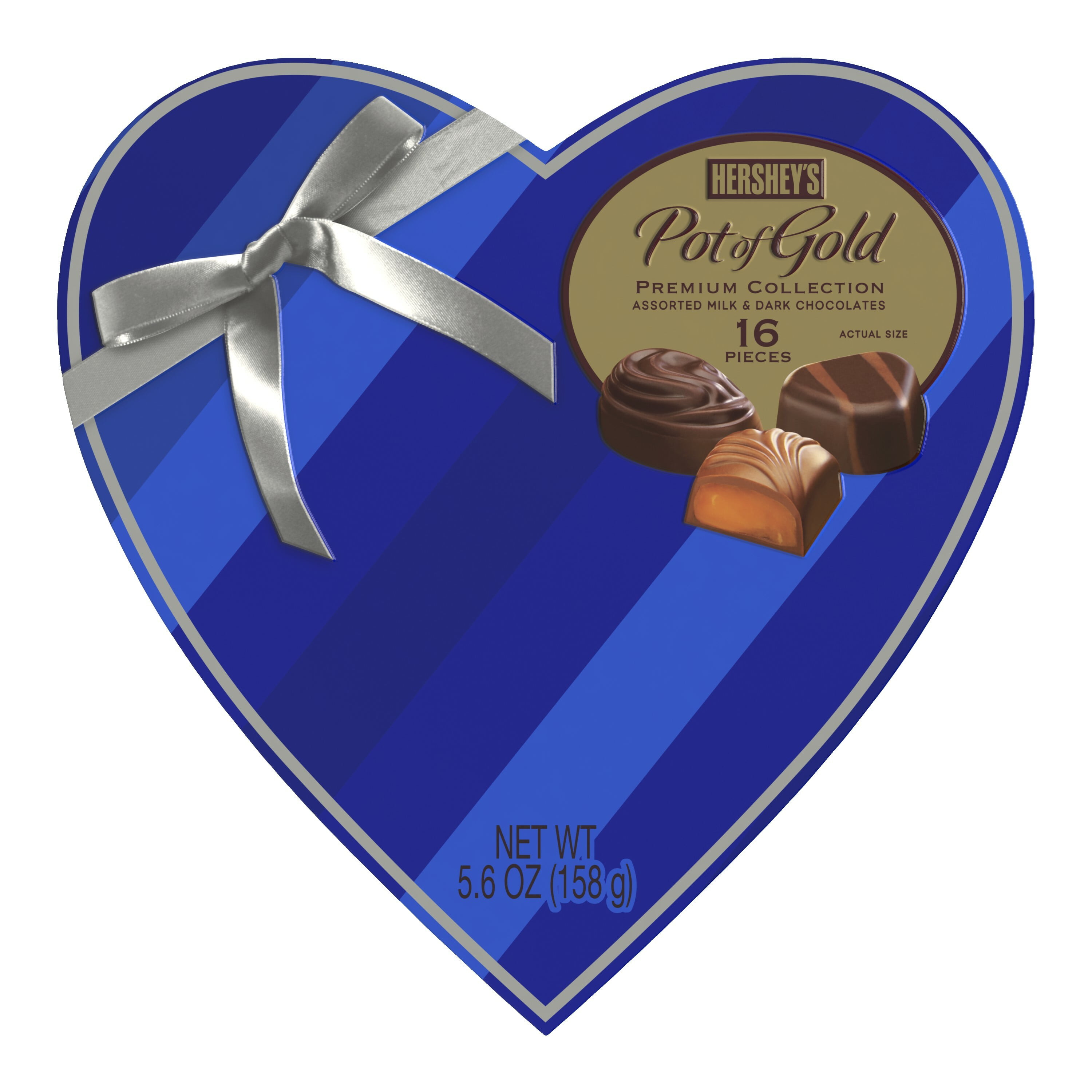 Hershey's Pot of Gold Valentine's Premium Assortment Blue Striped Heart Box, 5.2 Oz.