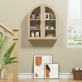 thumbnail image 6 of Wall Bathroom Cabinet with Glass Doors, Wood Medicine Cabinet with Adjustable Shelf, Arched Hanging Cabinet for Bathroom, Livingroom, Kitchen (Natural), 6 of 16