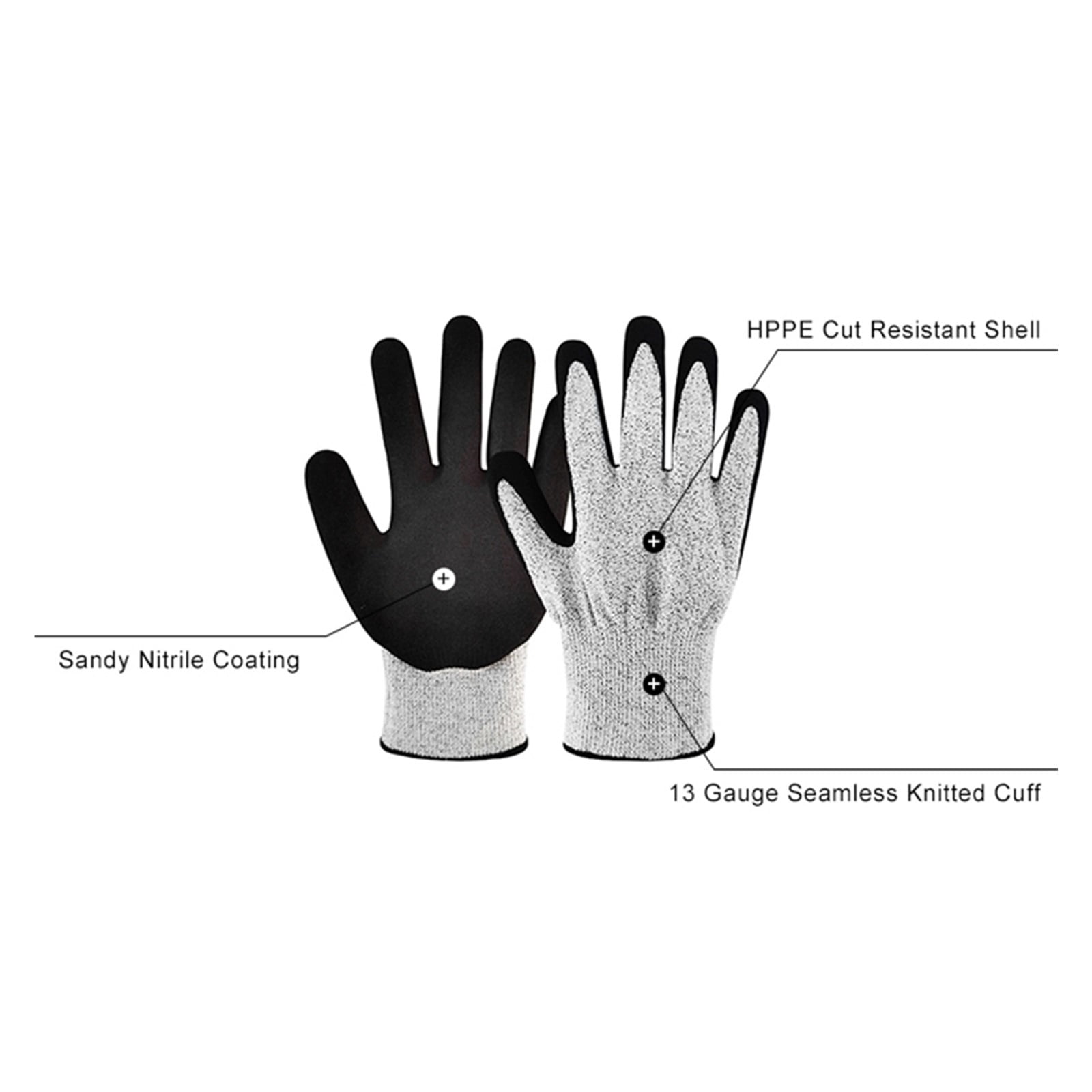 Work Gloves Black Nitrile Sandy Coating Cut Resistant Gloves Anti Slip Safety Working Construction Gloves Safety Work Glove ,Superior Abrasion
