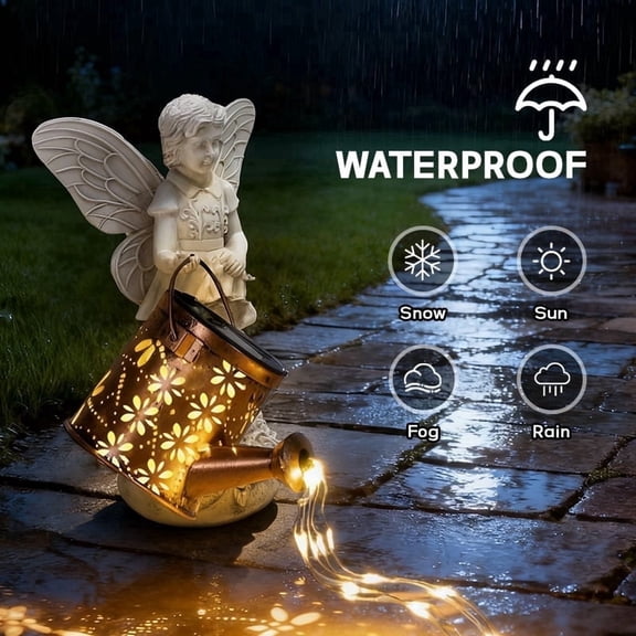 Unbranded 3.94 ft Fairy Garden Statues, Solar Outdoor Decorative LED Light With Lantern, Waterproof