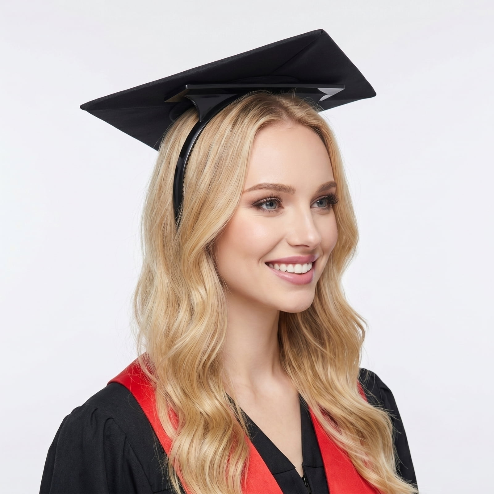 2 Pcs Black Graduation Cap Headband Insert, Anti-Slip Graduation Hat Holder for Curly Hair, Secure Fit Hairband Accessory, Keeps Hairstyle Natural and Stable