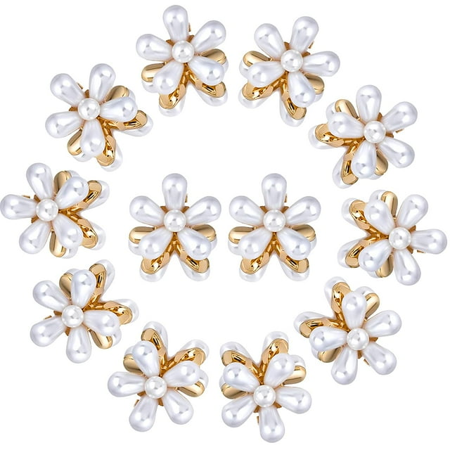 12PCS Mini Clip de garra de perla, Clips de pelo retro con flor de margarita, Clips de flequillo artificial dulce Accesorios decorativos para el cabello para mujeres niñas Xemadio CDWJ344