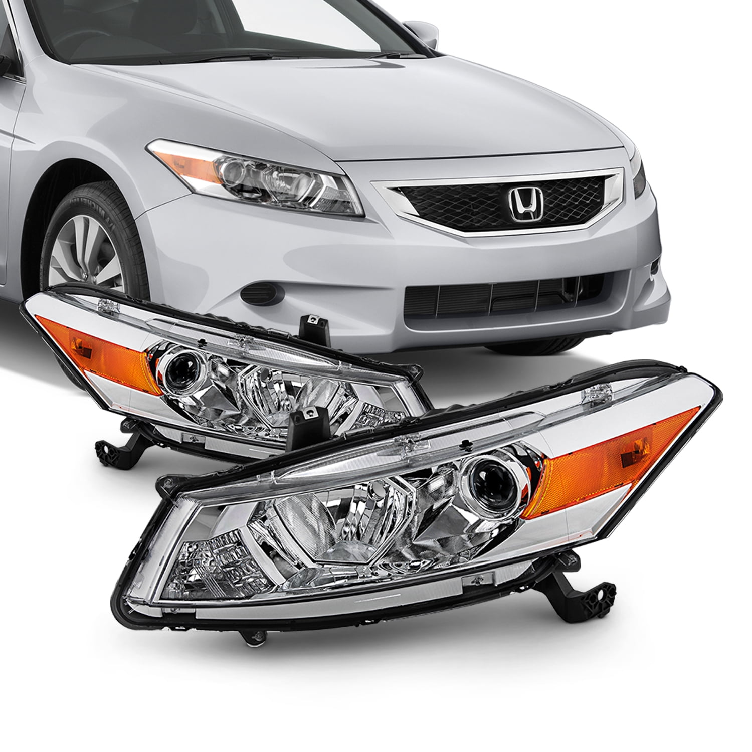 AKKON - Fits 2008-2012 Honda Accord 2Door Coupe Chrome Halogen Type Headlamps Driver+Passenger Headlights Pair