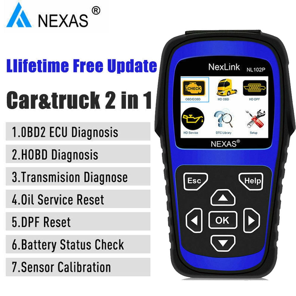 NL102 Plus Heavy Duty Truck Scan Tool NL102 Plus Auto Scanner with DPF/Sensor Calibration/Oil Reset Check Engine for Cars; Truck & Car 2 in 1 Code Reader 