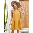 thumbnail image 6 of Fiophy 100% Linen Dress Halter Neck Sleeveless Summer Casual Ruffle Midi Beach Dresses, Yellow,S, 6 of 8